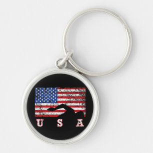 American Flag Swimming USA Gift Swim Team Premium Keychain