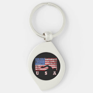 American Flag Swimming USA Gift Swim Team Premium Keychain