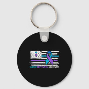 American Flag Teal Purple Ribbon Suicide Awareness Keychain