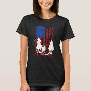 American Flag Team Roping Horse 4th Of July Patrio T-Shirt