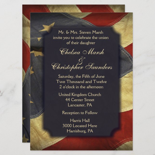 American Flag Texte léger Invitations de mariage (Devant / Derrière)