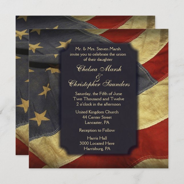 American Flag Texte léger Invitations de mariage (Devant / Derrière)