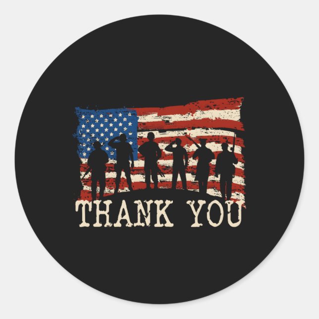 American Flag Thank You Veterans Classic Round Sticker (Front)