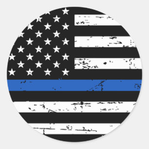 American Flag Thin Blue Line Classic Round Sticker