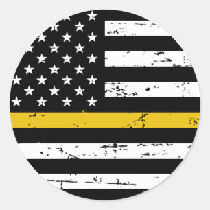 American Flag Thin Gold Line Classic Round Sticker