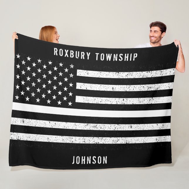 American Flag Thin White Line Distressed Name Fleece Blanket (In Situ)