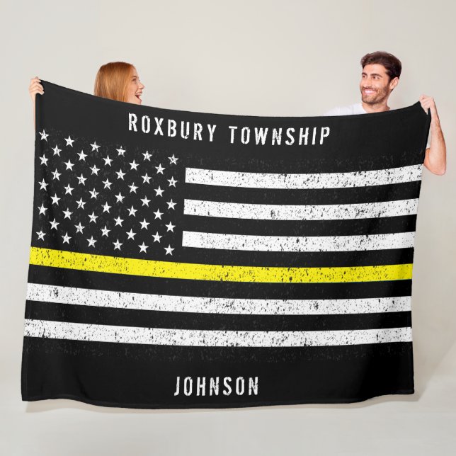 American Flag Thin Yellow Line Distressed Name Fleece Blanket (In Situ)