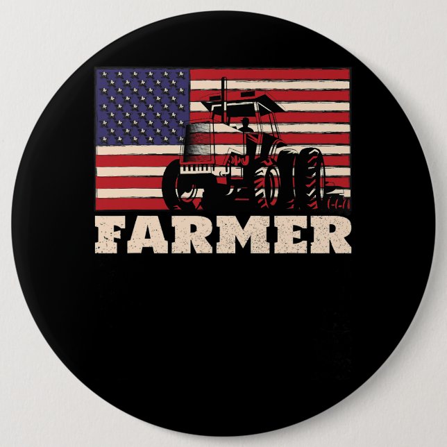 American Flag Tractor 6 Inch Round Button (Front)