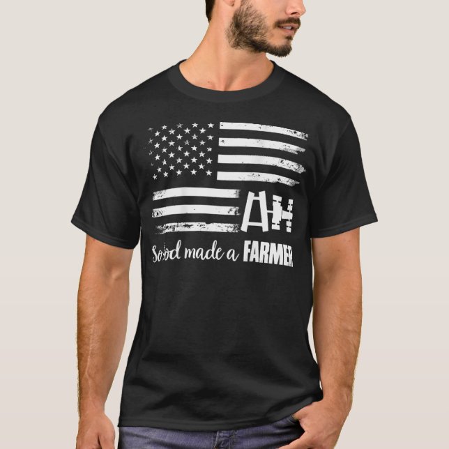 American Flag Tractor So God Made A Farmer T  T-Shirt (Front)
