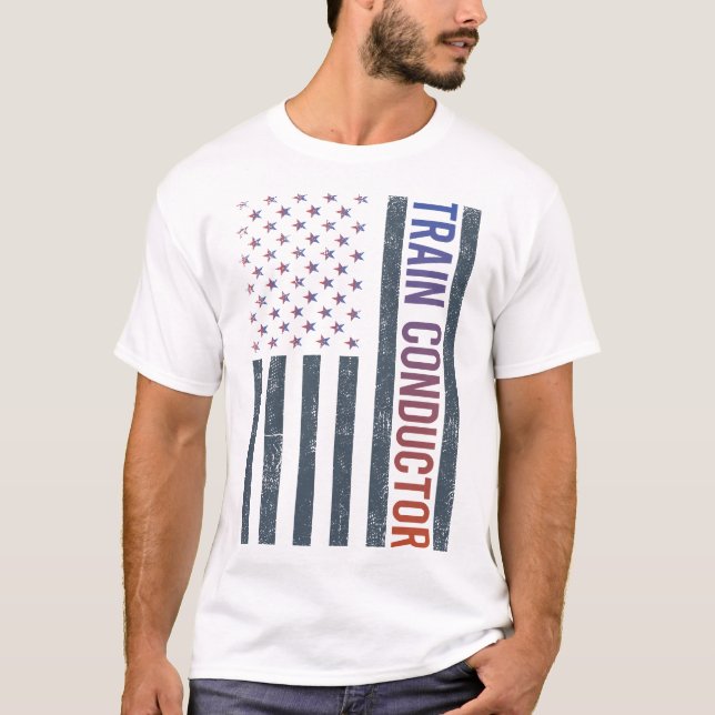 American Flag - Train Conductor T-Shirt (Front)