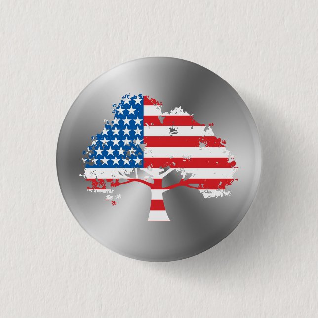 American Flag Tree 1 Inch Round Button (Front)