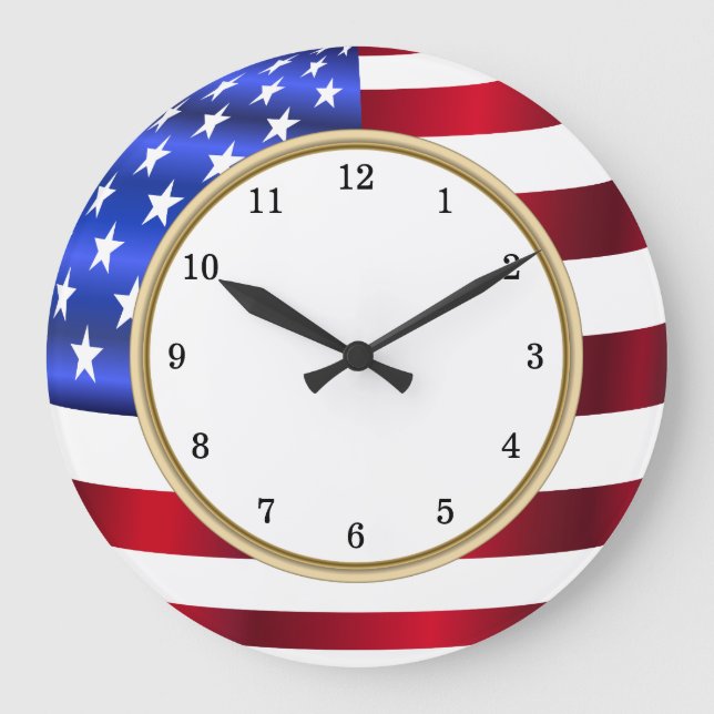 American Flag Trim Red White and Blue Large Clock (Front)