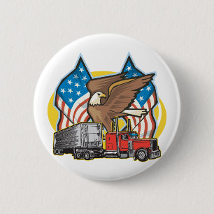 American Flag Trucker 2 Inch Round Button