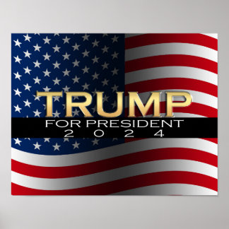 American Flag Trump 2024 Gold Patriotic Poster