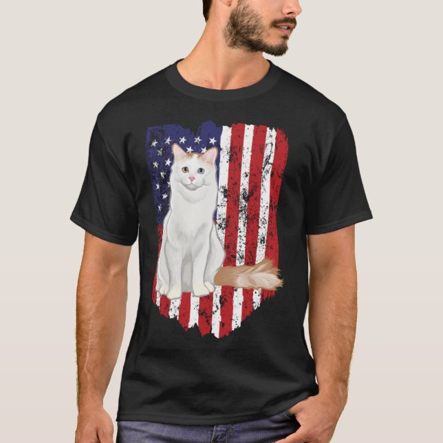 American Flag Turkish Van 4th Of July Cat T-Shirt (Front)
