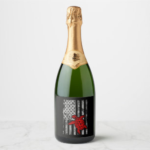 American Flag Turtle 4th Of July Usa Sparkling Wine Label