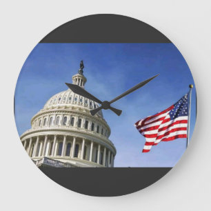 American Flag & U.S. Capitol Patriotic USA Pride Large Clock