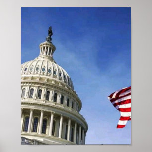 American Flag & U.S. Capitol Patriotic USA Pride Poster