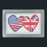 American Flag Union Jack Flag Hearts Belt Buckle<br><div class="desc">Heart American Flag and Union Jack Flag</div>