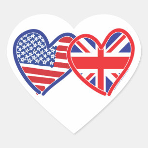 American Flag/Union Jack Flag Hearts Heart Sticker