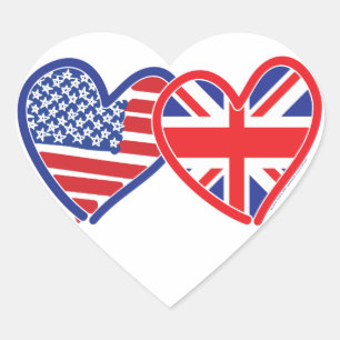American Flag Union Jack Flag Hearts Heart Sticker