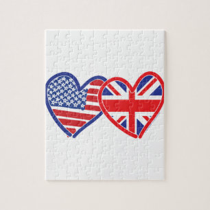 American Flag Union Jack Flag Hearts Jigsaw Puzzle