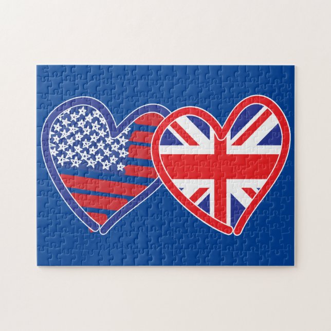 American Flag Union Jack Flag Hearts Jigsaw Puzzle (Horizontal)