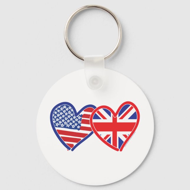 American Flag/Union Jack Flag Hearts Keychain (Front)