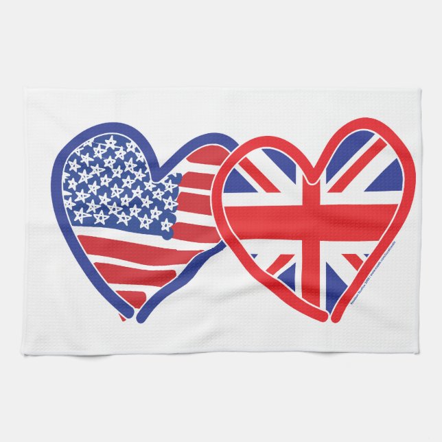 American Flag Union Jack Flag Hearts Kitchen Towel (Horizontal)