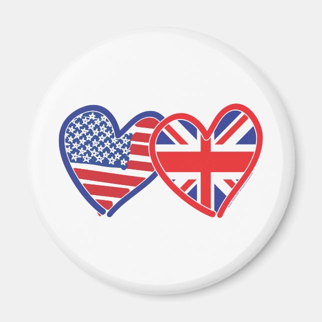 American Flag/Union Jack Flag Hearts Magnet (Front)