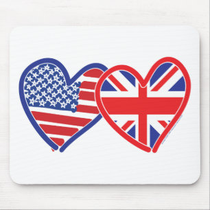 American Flag Union Jack Flag Hearts Mouse Pad