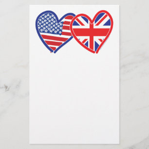 American Flag Union Jack Flag Hearts Stationery