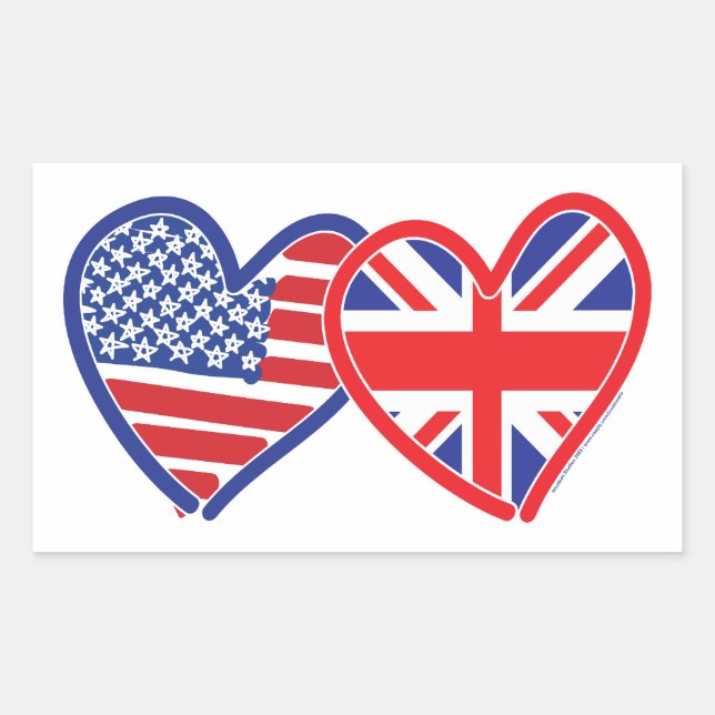 American Flag Union Jack Flag Hearts Sticker (Front)