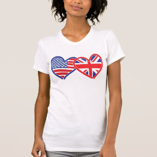 American Flag/Union Jack Flag Hearts T-Shirt