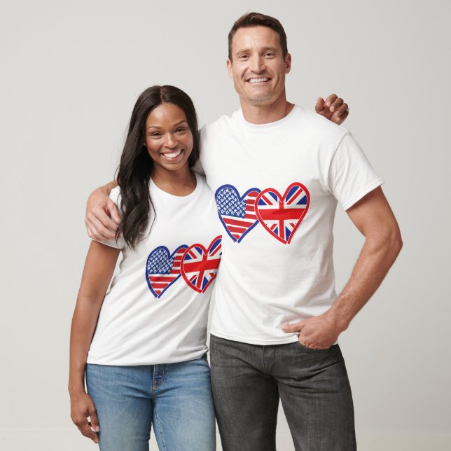 American Flag/Union Jack Flag Hearts T-Shirt (Unisex)