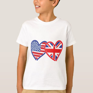 American Flag/Union Jack Flag Hearts T-Shirt