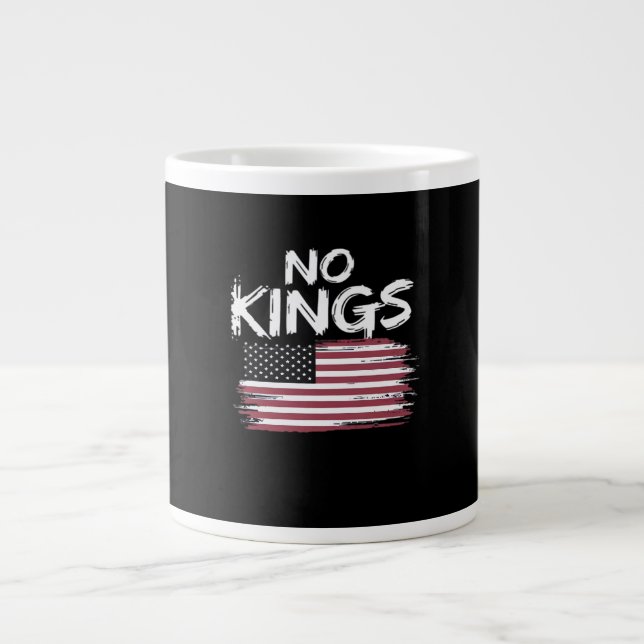 American Flag Upside Down Distress No Kings Long F Large Coffee Mug (Front)