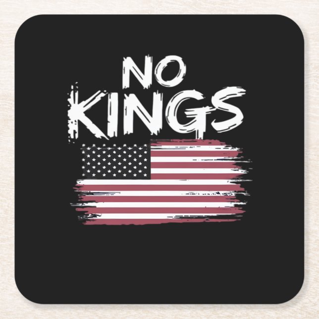 American Flag Upside Down Distress No Kings Long F Square Paper Coaster (Front)