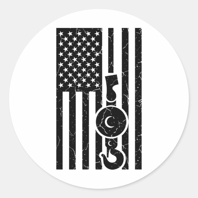 AMERICAN FLAG US FLAG Crane Operator Towing Truck Classic Round Sticker (Front)