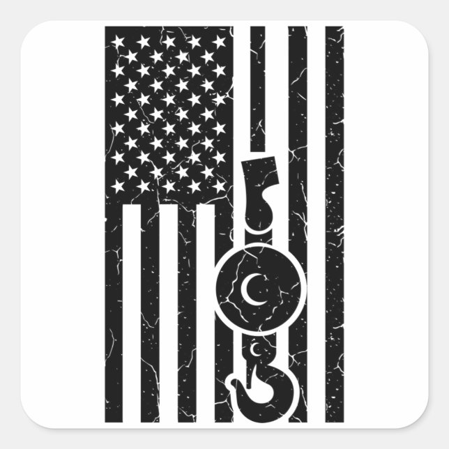 AMERICAN FLAG US FLAG Crane Operator Towing Truck Square Sticker (Front)