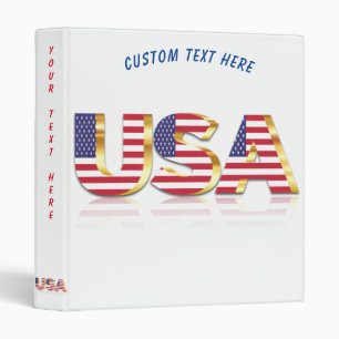 American Flag USA 3 Ring Binder Custom Text Name