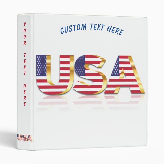 American Flag USA 3 Ring Binder Custom Text Name (Front/Spine)