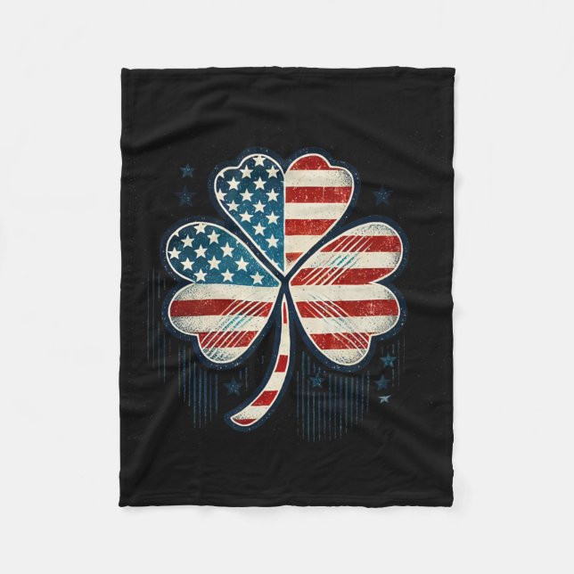 American Flag Usa Clover St Patricks Day  Fleece Blanket (Front)