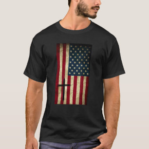 American Flag Usa Cross Silhouette Christian Patri T-Shirt