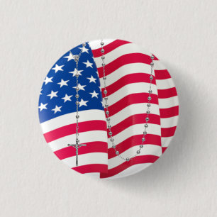 American Flag USA Holy Rosary 1 Inch Round Button