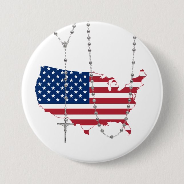 American Flag USA Holy Rosary 3 Inch Round Button (Front)