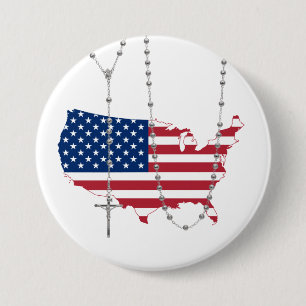 American Flag USA Holy Rosary 3 Inch Round Button