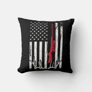 American Flag USA Hunter Hunt Fun Hunting Apparel  Throw Pillow