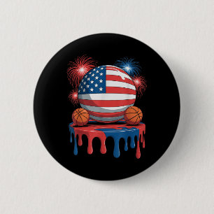 American Flag Usa Ice Cream Drip Game Basketball D 2 Inch Round Button