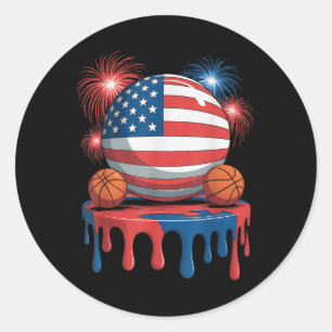 American Flag Usa Ice Cream Drip Game Basketball D Classic Round Sticker
